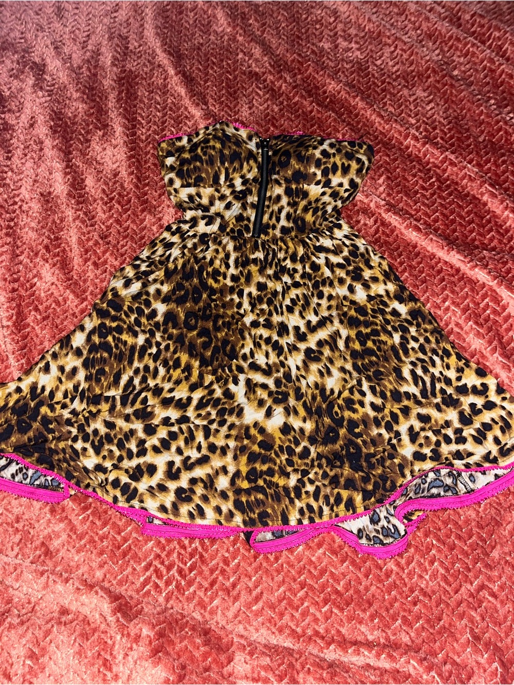 Strapless Leopard Print Dress with Pink Trim. Size XS